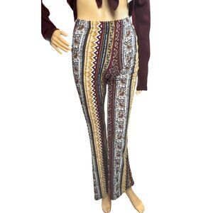 eyecandy Womens Flare Leg Pull On Pants Small Bohemian Print Festival Earthy